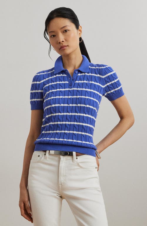 Ralph Lauren Lauren  Stripe Cable Knit Cotton Polo Sweater