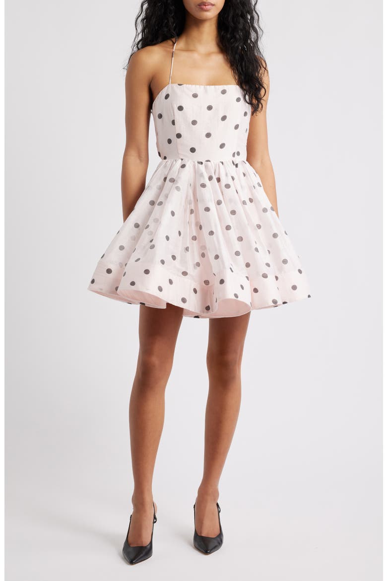 Nancy Cutout Flared Minidress, Main, color, BLUSH POLKA DOTS
