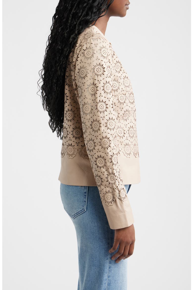 Lacey Laser Cut Leather Jacket, Alternate, color, BONE