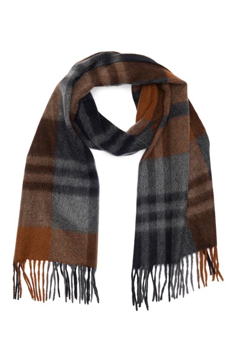 Men's Cashmere Fringe Scarf, Main, color, BROWN EXPLODED PLAID