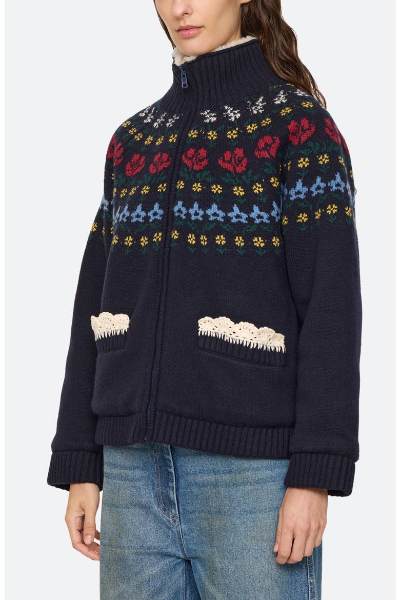 Preston Faux Shearling Lined Knit Jacket, Alternate, color, NAVY