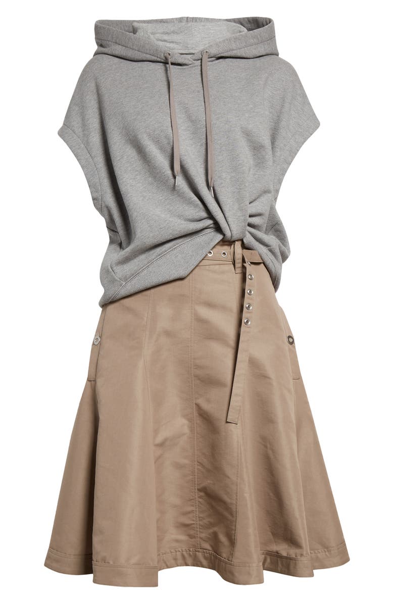 3.1 Phillip Lim Mixed Media Hoodie Dress, Alternate, color, Grey Melange Portobello