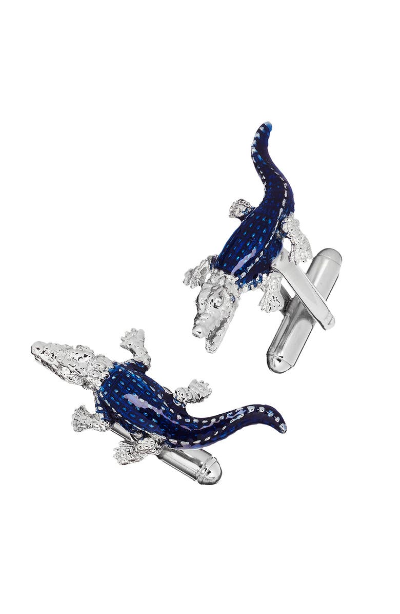 Link Up Brightly Colored Crocodile Cufflinks, Main, color, Blue