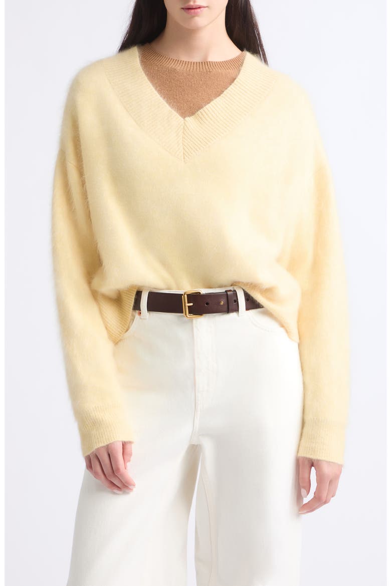 Grizzly Double V Cashmere Sweater, Main, color, BUTTER