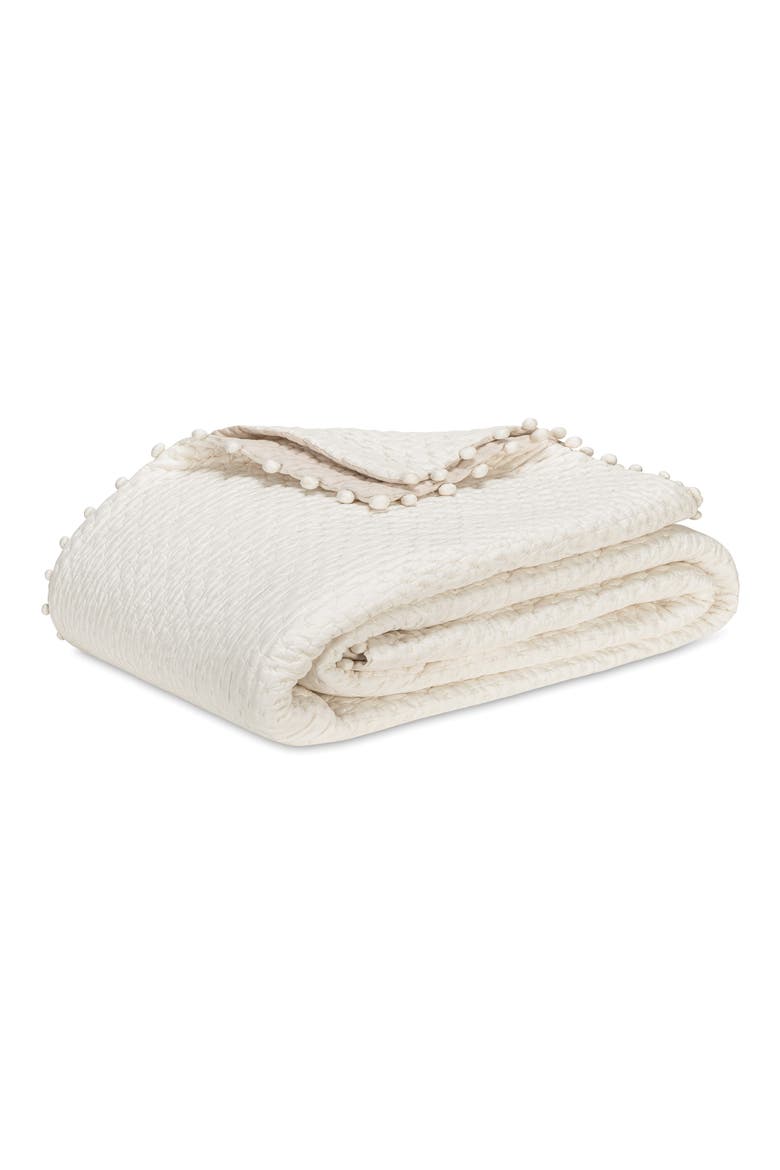 Margaret Pompom Quilted Silk Comforter, Main, color, ABALONE