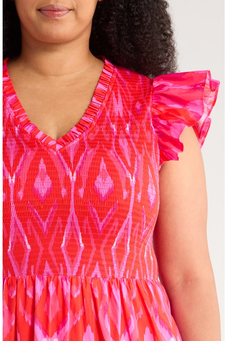 Belvin Ikat Print Smocked Maxi Dress, Alternate, color, RED/ PINK/ COMBO