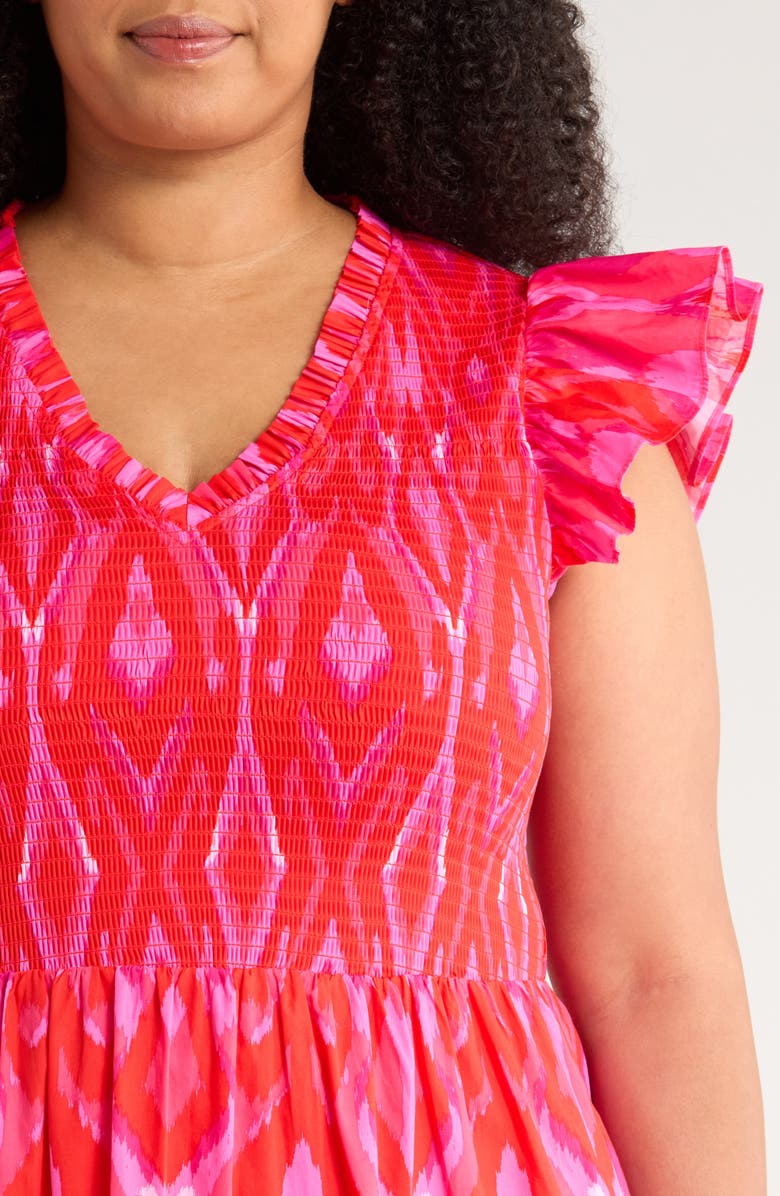 SUGARLIPS Belvin Ikat Print Smocked Maxi Dress, Alternate, color, Red/ Pink/ Combo