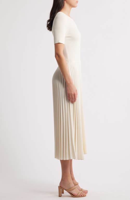 Hugo Boss Boss Fadridi Rib & Pleated Midi A-line Dress In Soft Cream