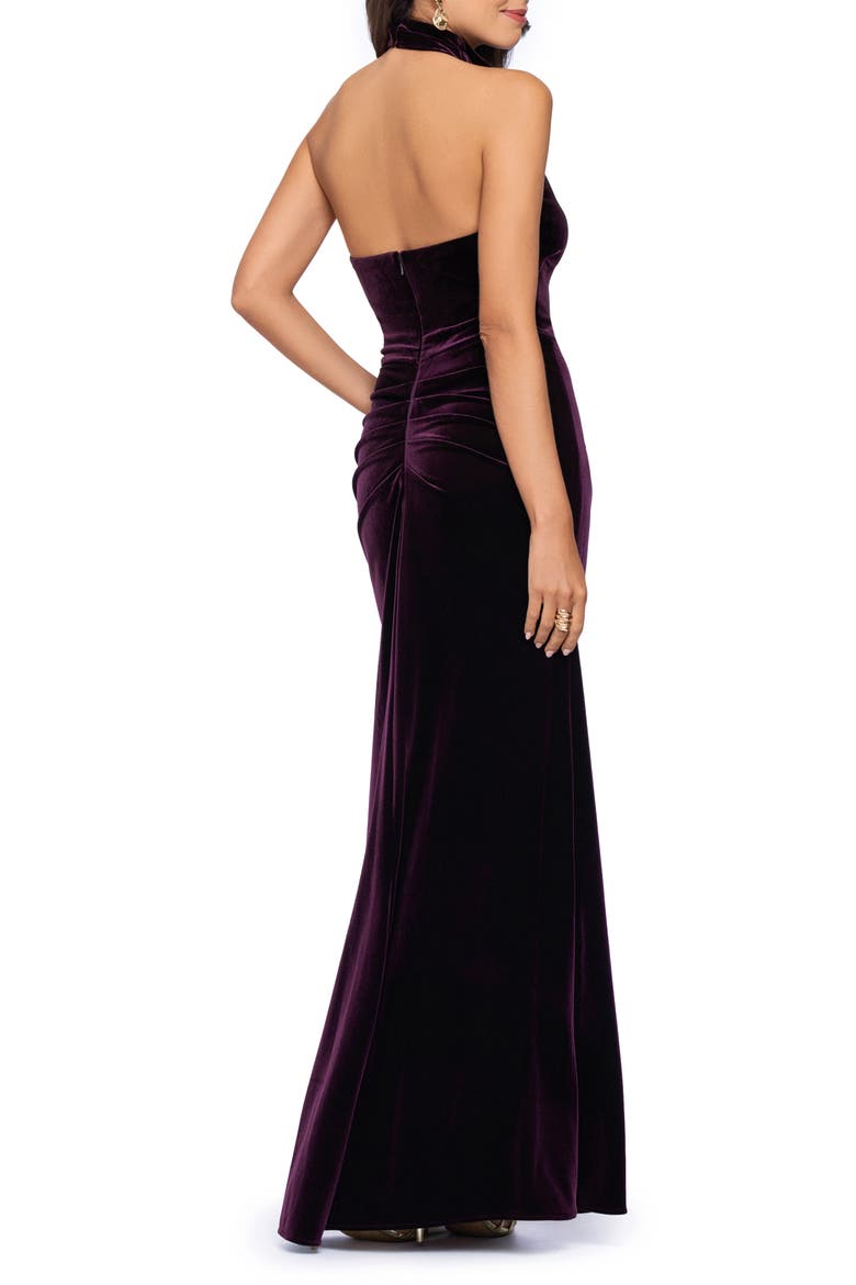 Velvet Halter Gown, Alternate, color, PLUM