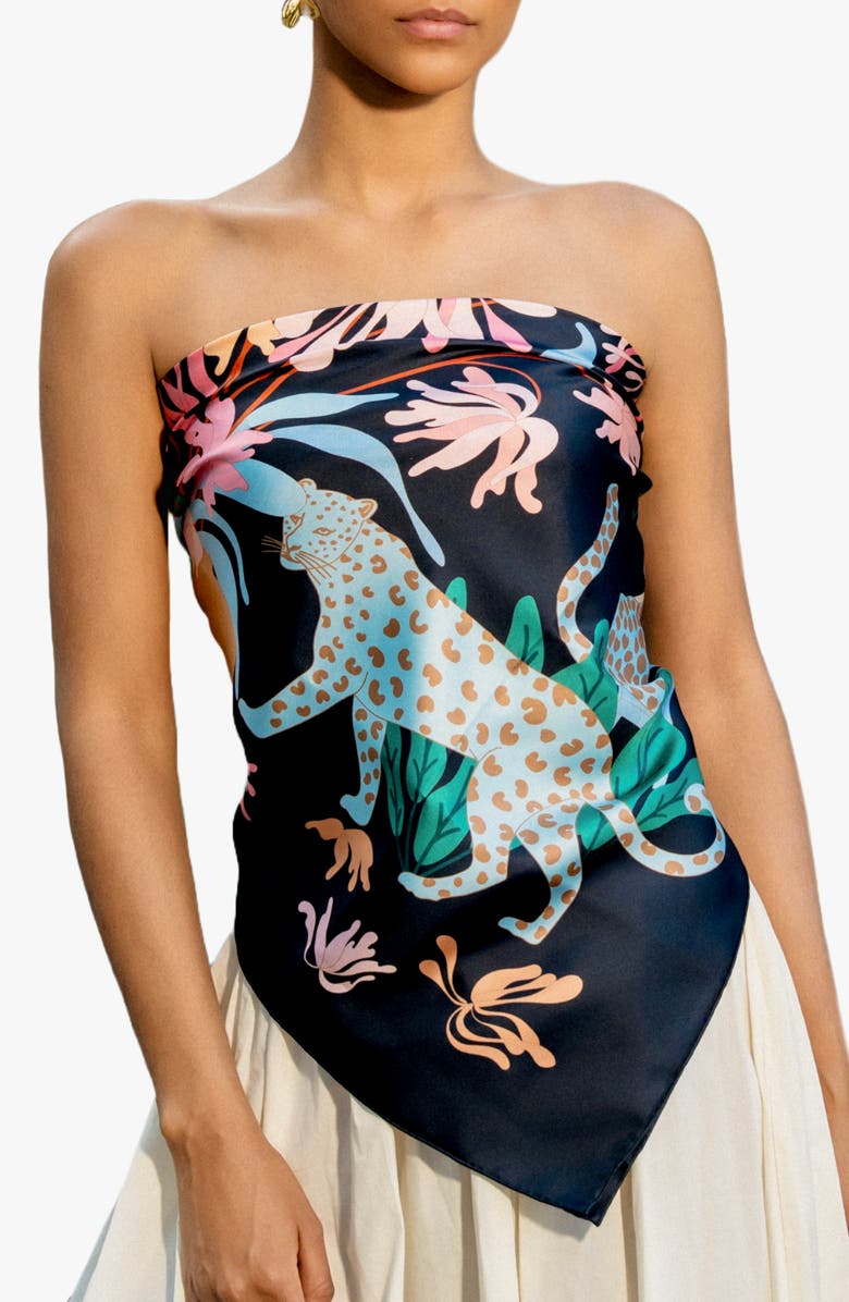 Jessie Zhao New York Double Sided Silk Scarf Night Jungle Gathering, Alternate, color, Black