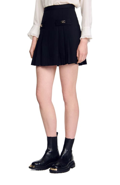 Sandro Rebecca Stitched Pleats Short Skirt In Black