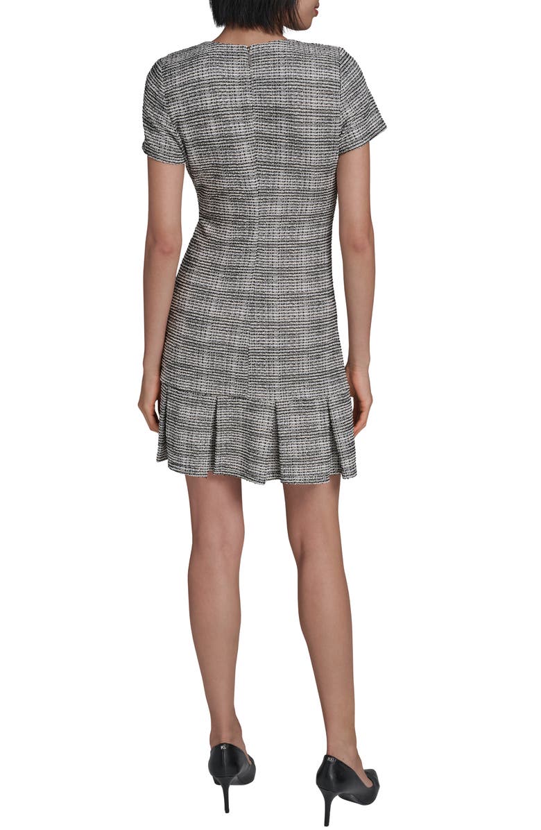KARL LAGERFELD Pleated Metallic Tweed Minidress, Alternate, color, Black Soft White