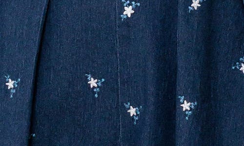Flying Tomato Floral Embroidered Denim Flutter Sleeve Romper In Blue