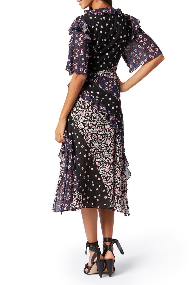 Ambroise Patchwork Panel Cotton Crepe Midi Dress, Alternate, color, CAVIAR MULTI