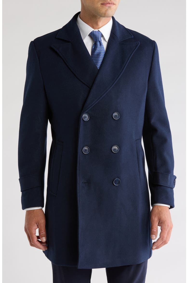 Double Breasted Wool Blend Pea Coat, Main, color, NAVY