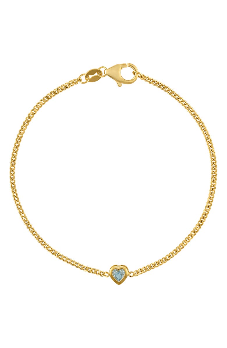 FZN 14K Gold Over Silver Gemstone Heart Charm Bracelet, Main, color, Aquamarine