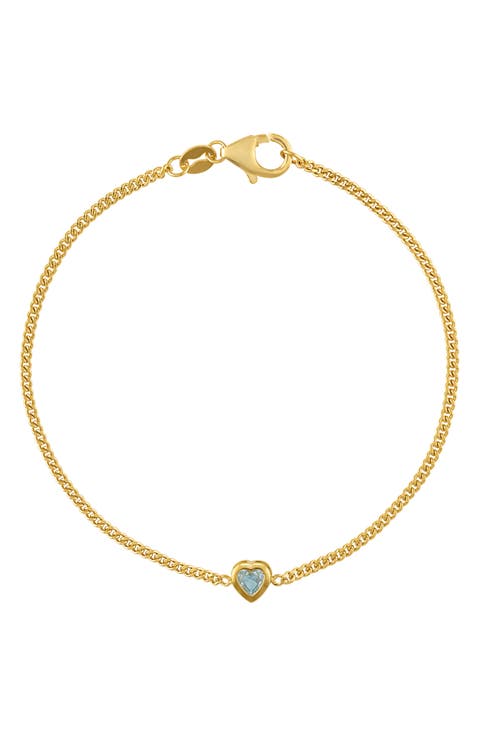 14K Gold Over Silver Gemstone Heart Charm Bracelet