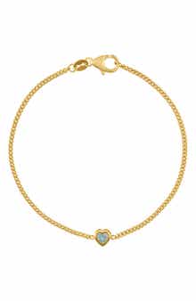 FZN 14K Gold Over Silver Gemstone Heart Charm Bracelet
