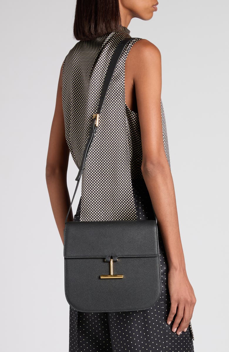 TOM FORD Medium Tara Leather Crossbody Bag, Alternate, color, 1N001 Black