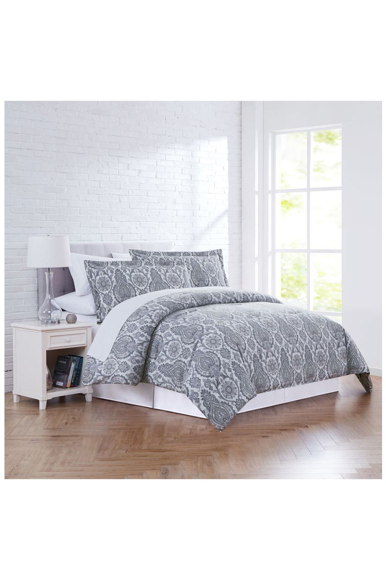 Luxury Premium Oversized Boho Paisley Print Reversible Comforter 3-Piece Set, Alternate, color, BOHO PAISLEY GREY