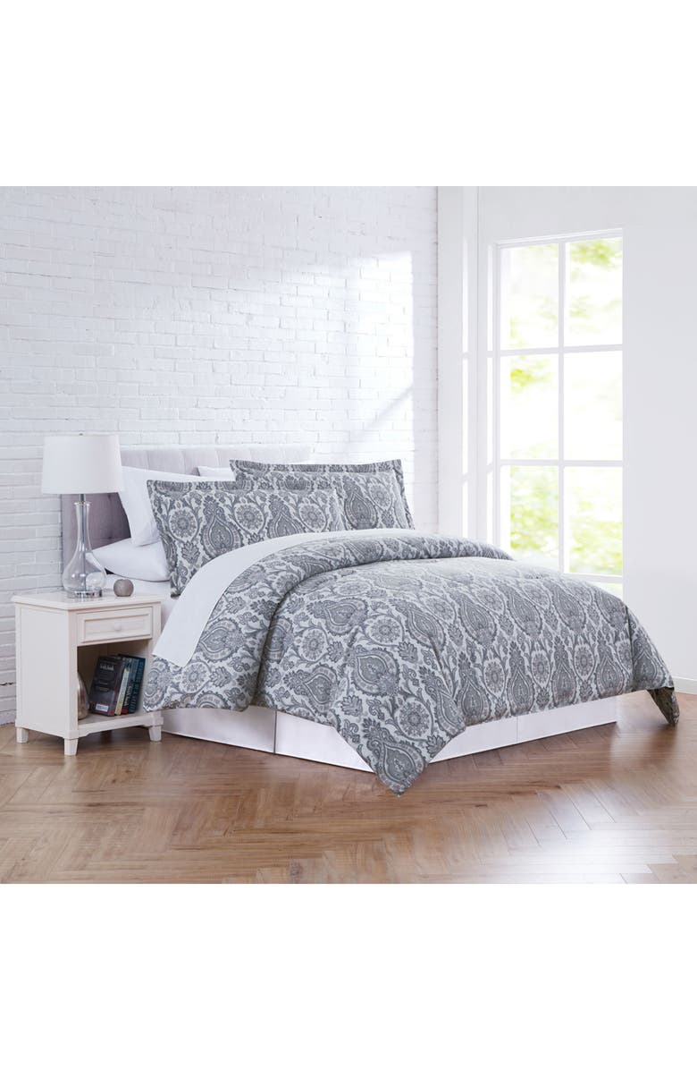 SOUTHSHORE FINE LINENS Luxury Premium Oversized Boho Paisley Print Reversible Comforter 3-Piece Set, Alternate, color, Boho Paisley Grey