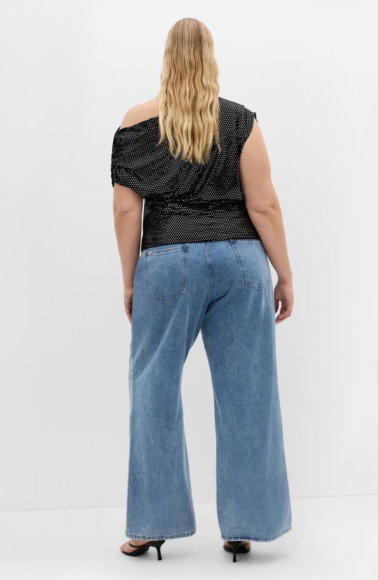 City Chic Shimmy One-Shoulder Top, Alternate, color, Black