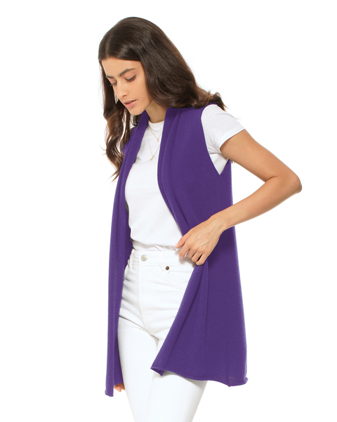 Pure Cashmere Sleeveless Long Open Front Cardigan
