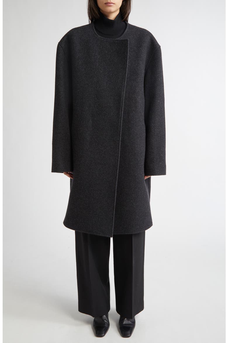 Collarless Felted Wool Blend Coat, Main, color, CHARCOAL MELANGE