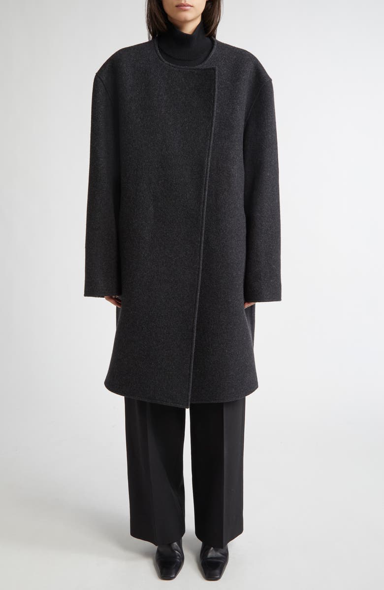 TOTEME Collarless Felted Wool Blend Coat, Main, color, Charcoal Melange