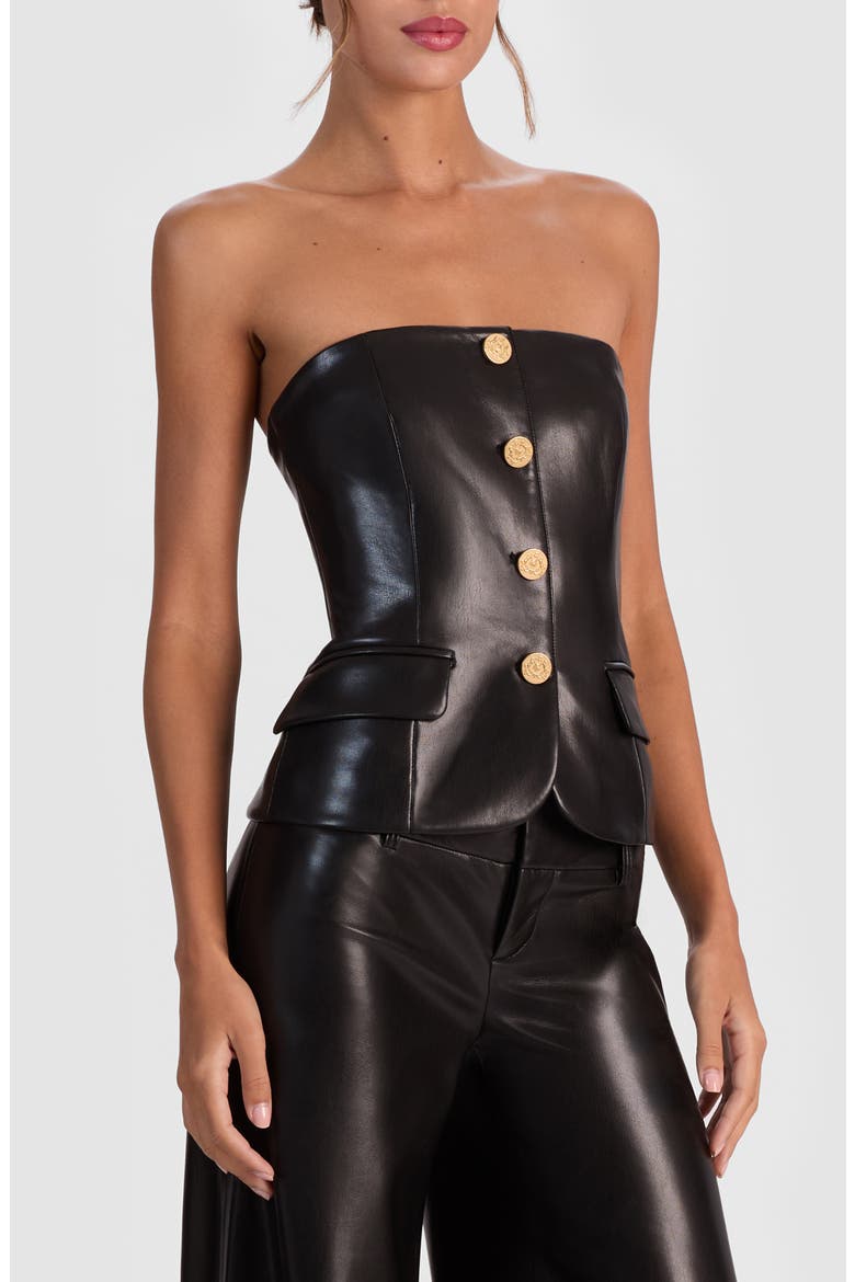Madison Faux Leather Bustier, Alternate, color, BLACK