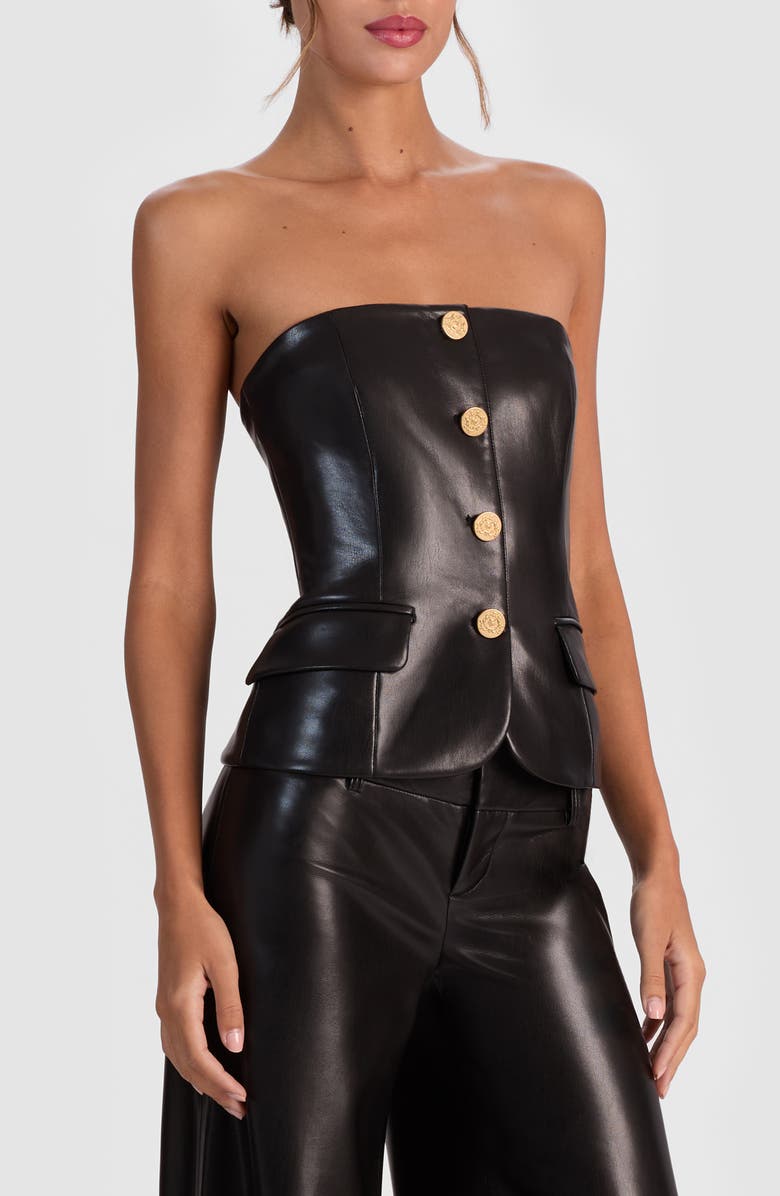 Alice + Olivia Madison Faux Leather Bustier, Alternate, color, Black
