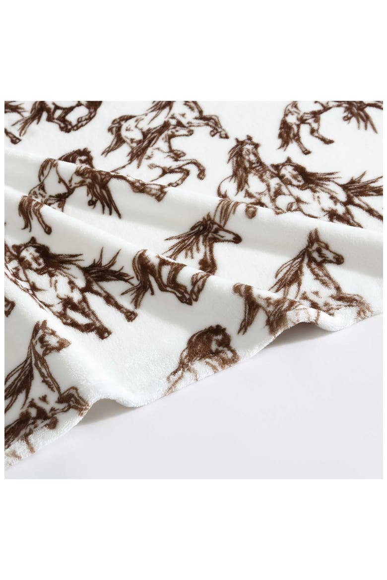 Mustang Horses Plush Fleece Blanket, Alternate, color, DARK BROWN