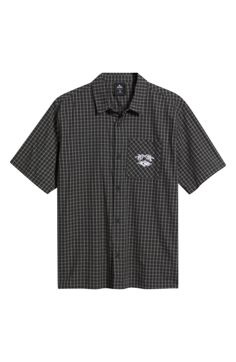 Rip Curl Liquid Trips Check Short Sleeve Button-Up Shirt, Main, color, Washed Black