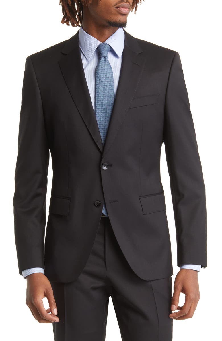 BOSS Huge Solid Wool Suit, Alternate, color, Black
