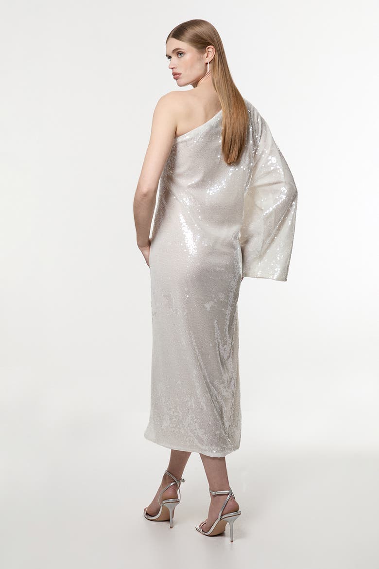One Shoulder Woven Sequin Dress, Alternate, color, White