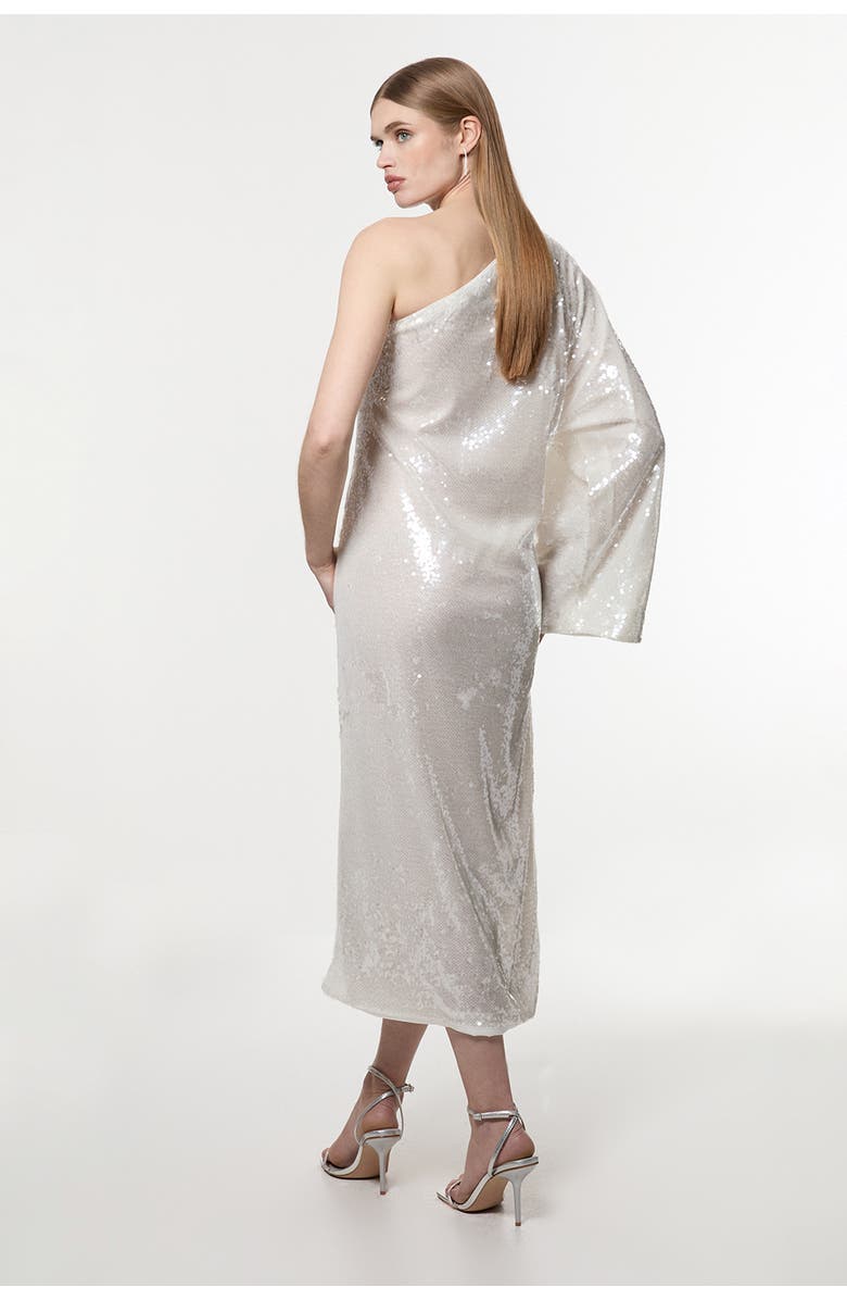 Karen Millen One Shoulder Woven Sequin Dress, Alternate, color, White