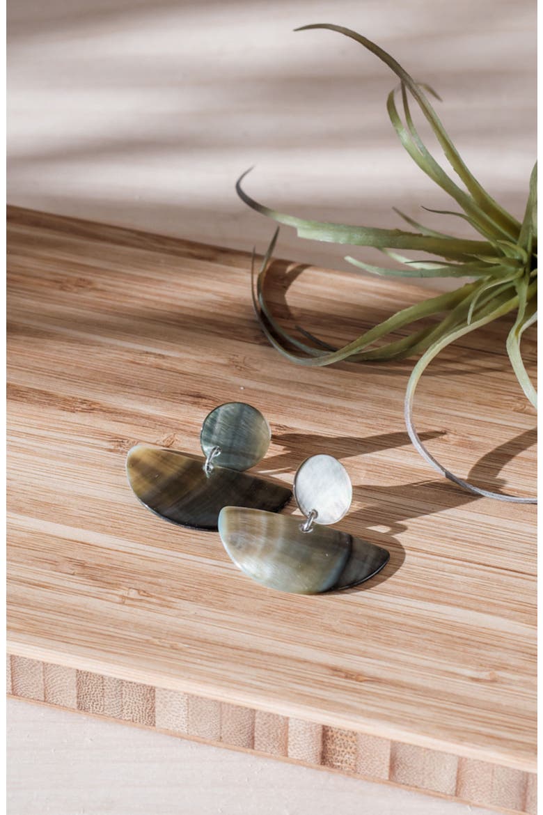 Mother-of-Pearl Geometric Coin Stud Earrings, Alternate, color, Black