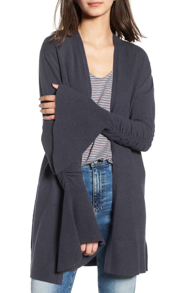 Hinge Ruched Bell Sleeve Cardigan, Main, color,