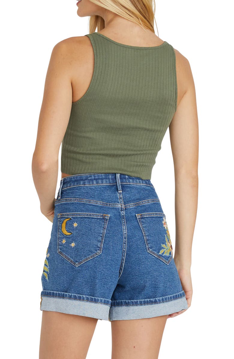 Driftwood Aria x Hawaiian Hallucination Cuffed Denim Shorts, Alternate, color, Dark Wash