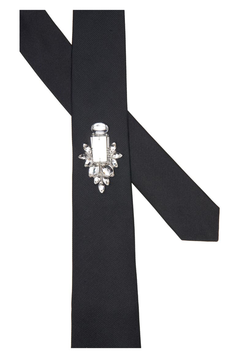 Crystal Embellished Silk Twill Tie, Alternate, color, BLACK