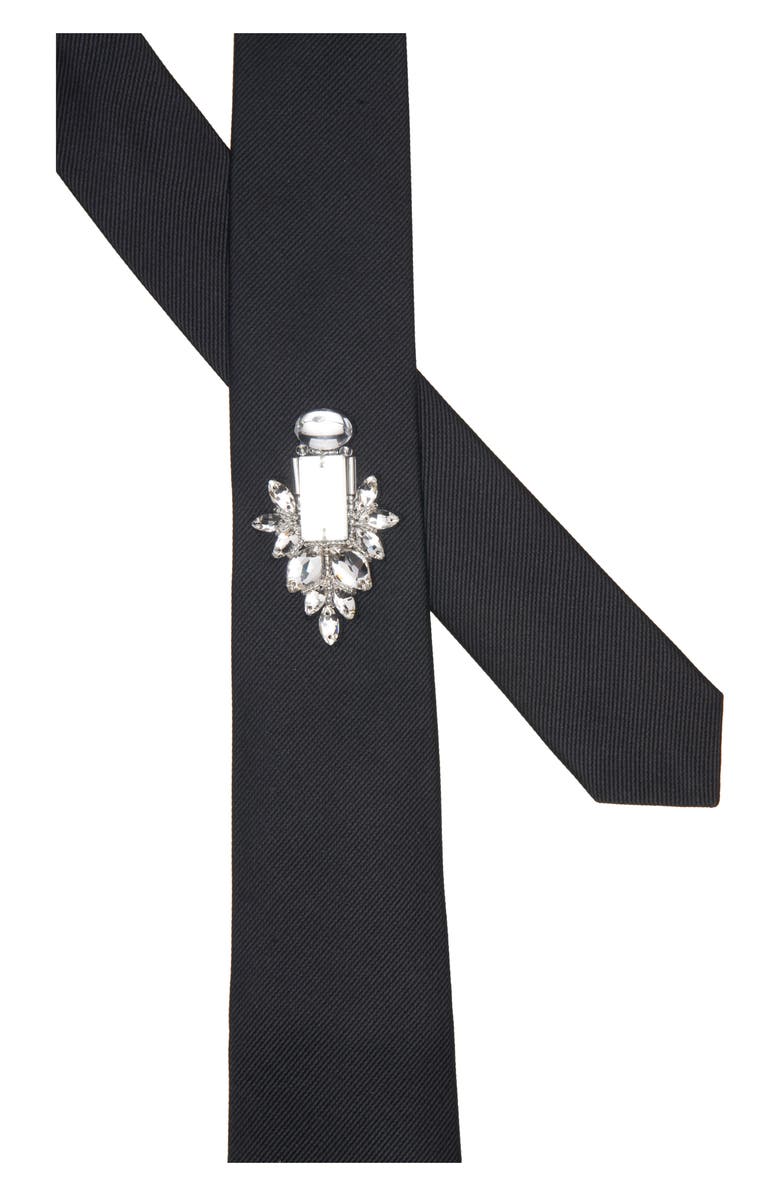 McQueen Crystal Embellished Silk Twill Tie, Alternate, color, Black