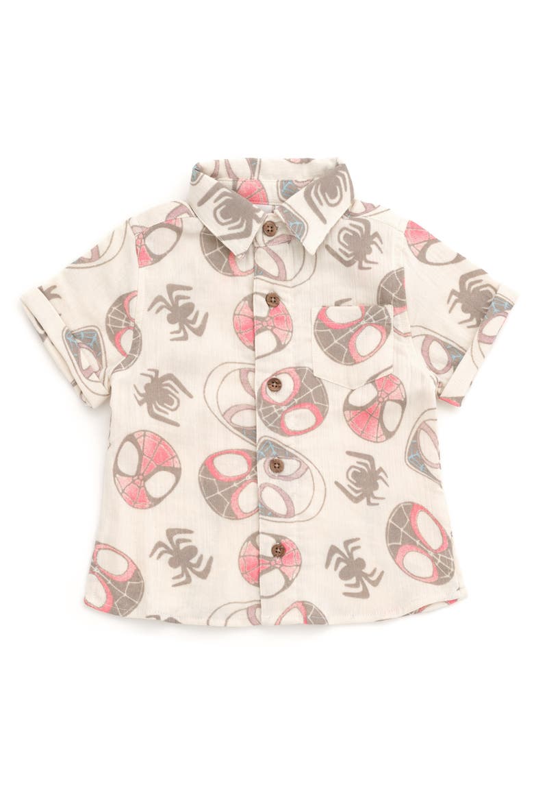 Spidey and His Amazing Friends Gauze One Piece and Set, Alternate, color, Beige Spider-Man Mask Pattern