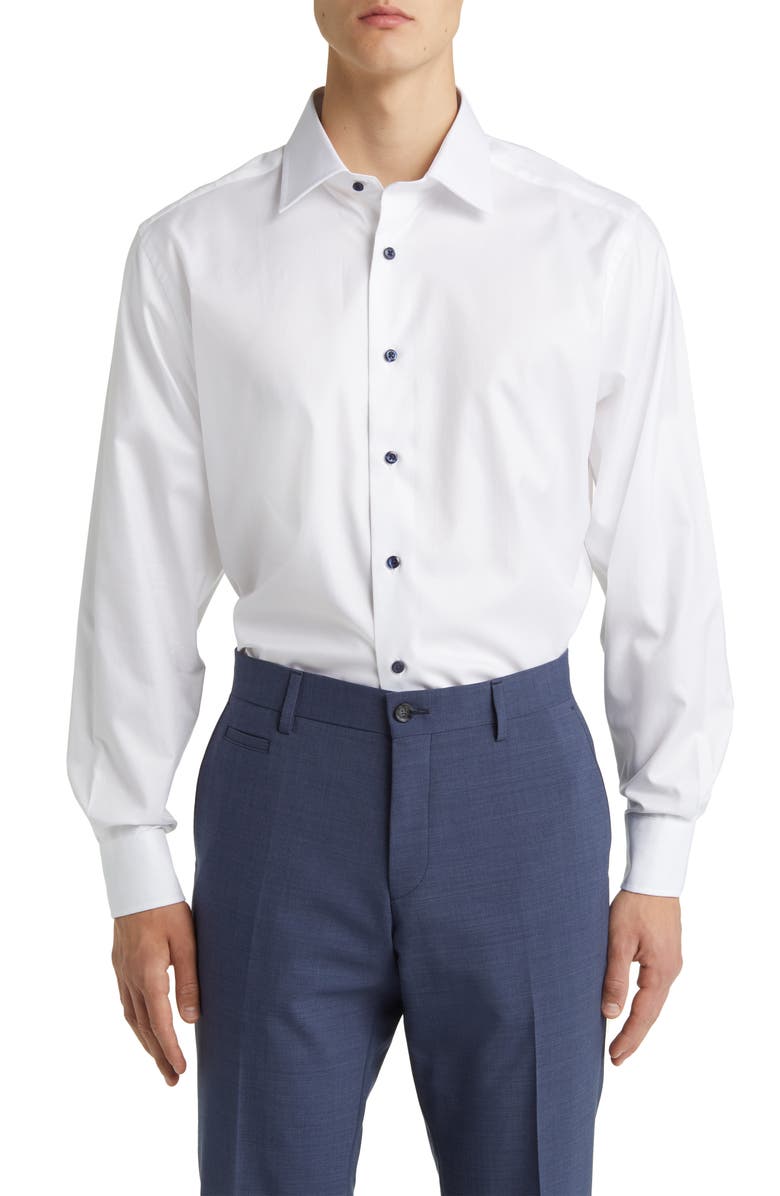David Donahue Trim Fit Super Fine Twill Dress Shirt, Main, color, White