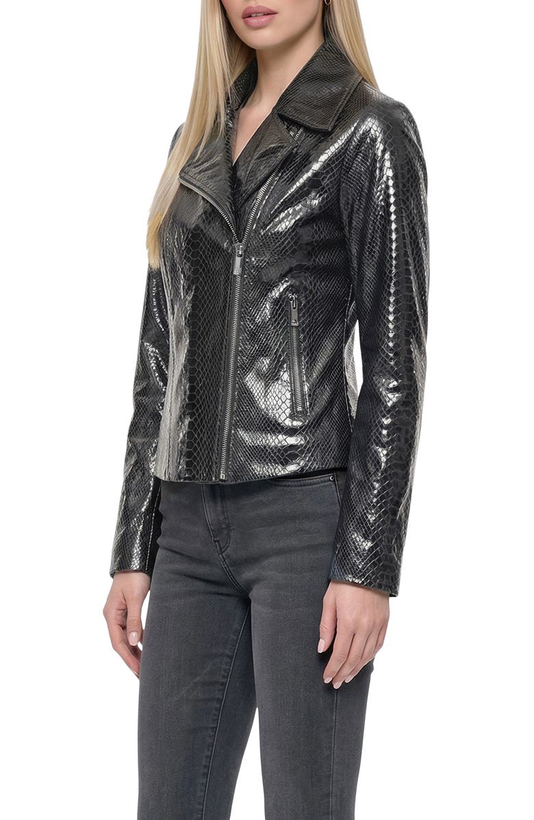 GORSKI Genuine Metis Suede Pythn Printed Moto Zip Jacket, Alternate, color, Anthracite