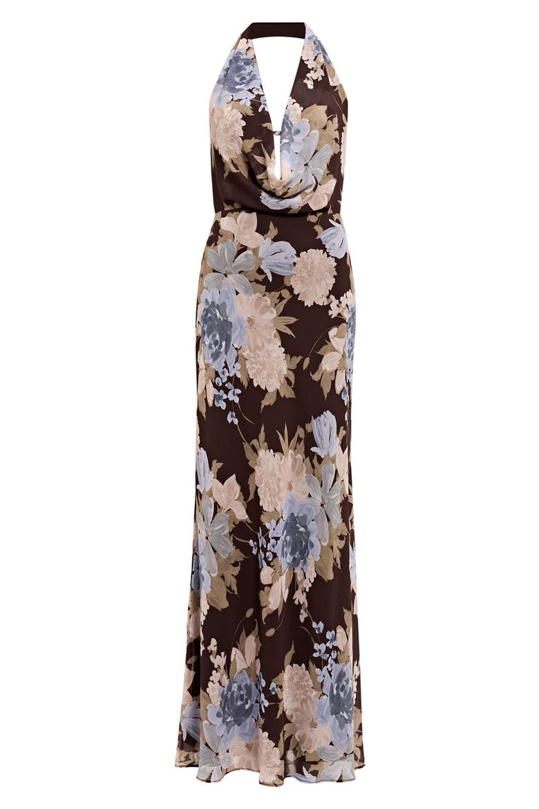 Marina Cowl Neck Halter Gown, Alternate, color, HALSEY FLORAL