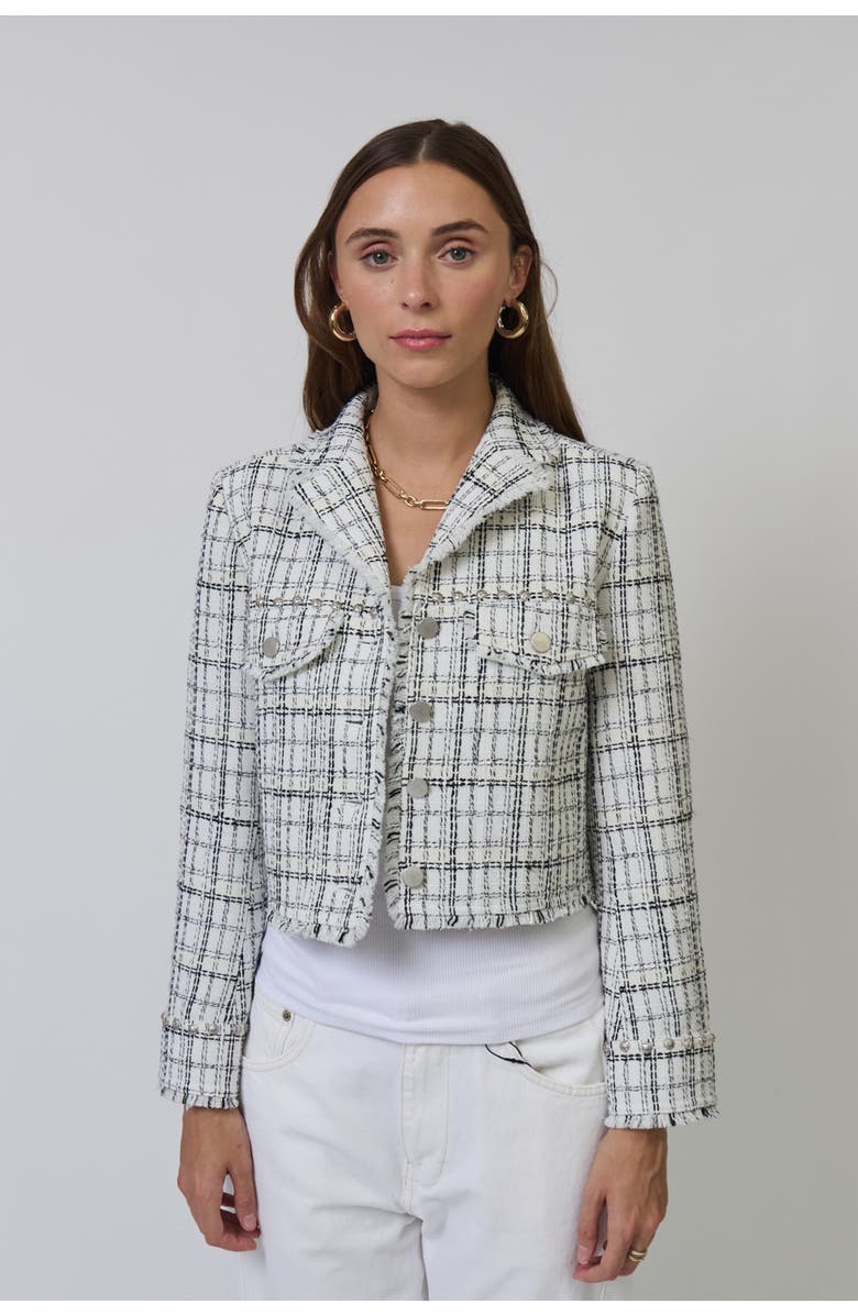 Central Park West Logan Studded Tweed Jacket, Main, color, Ivory
