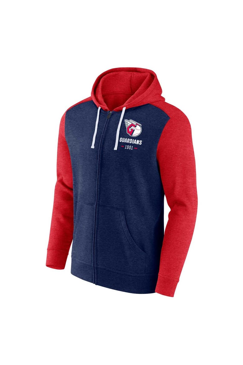 Men's Fanatics Branded Heathered Navy/Heathered Red Cleveland Guardians Blown Away Full-Zip Hoodie, Alternate, color, Heather Navy
