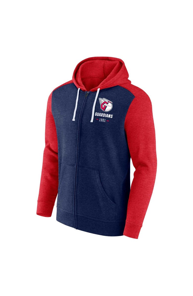 FANATICS Men's Fanatics Branded Heathered Navy/Heathered Red Cleveland Guardians Blown Away Full-Zip Hoodie, Alternate, color, 