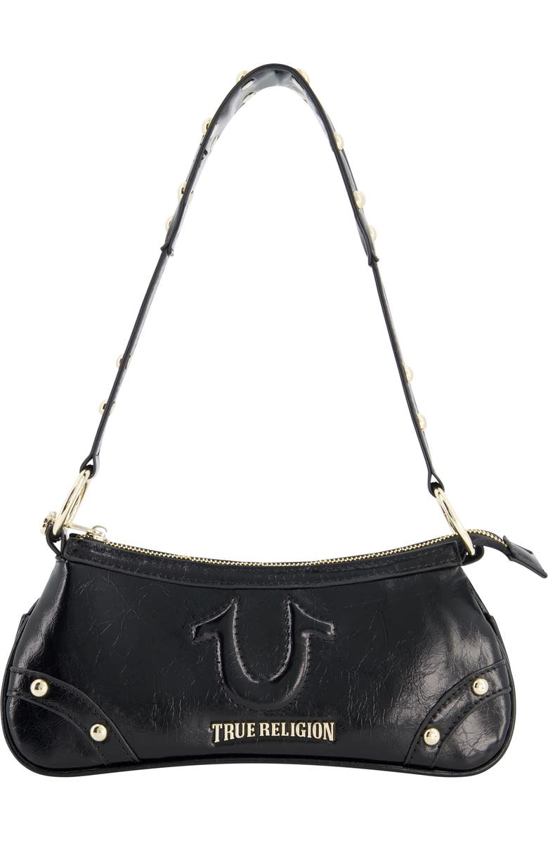 True Religion Studded Horseshoe Shoulder Bag, Main, color, Black