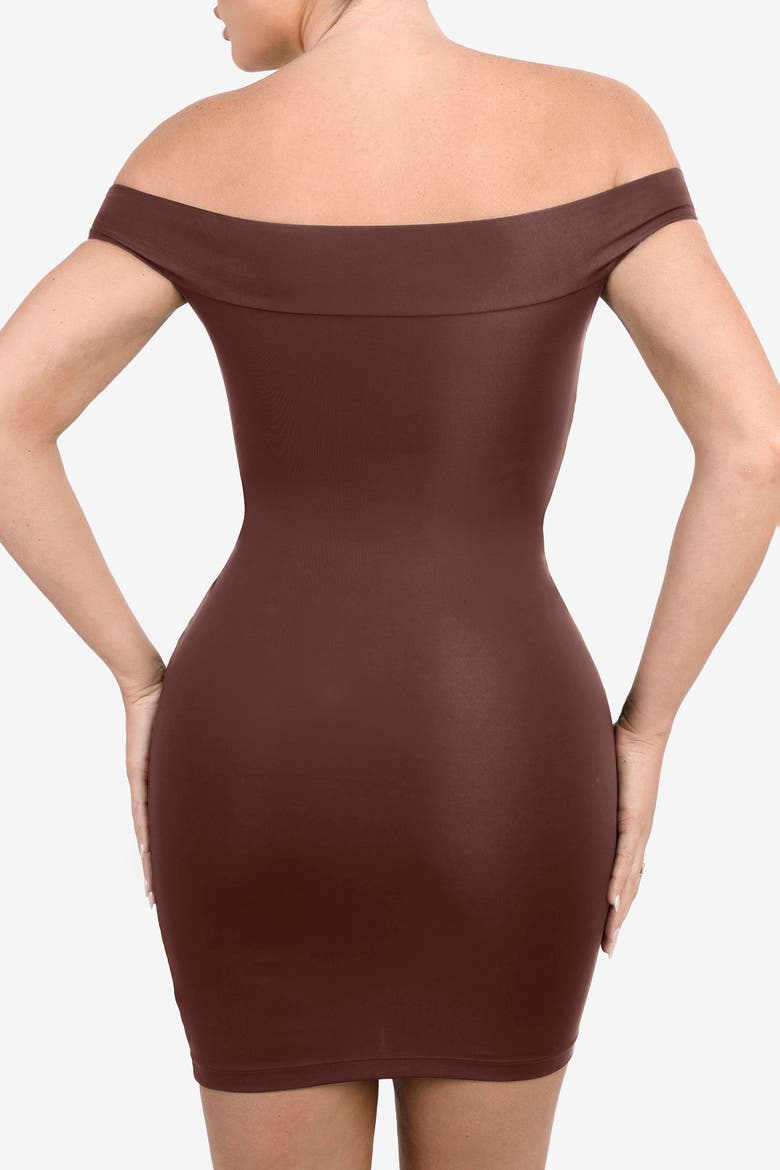 Shapewear Off-the-Shoulder Bodycon Mini Dress, Alternate, color, Deep Coffee